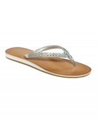 Think summery thoughts. The unique Reanna flip flops by Marc Fisher feature stud and rhinestone detailing to bring bright weather with you, no matter the season. Available exclusively at Macy's.