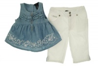 Calvin Klein Sleeveless Shirt and Capris Denim/White 3T Calvin Klein Sleeveless Shirt and Capris Denim/White 3T