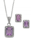 Brighten your day with sparkling hues. Victoria Townsend's pretty matching jewelry set features chic, emerald-cut amethyst (2-3/4 ct. t.w.) and diamond accents in sterling silver. Approximate length: 18 inches. Approximate drop (pendant) 7/8 inch. Approximate drop length (earrings): 3/8 inch. Approximate drop width (earrings): 1/4 inch.