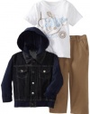 Calvin Klein Boys 2-7 Denim Jacket with Short Sleeve Tee Three Piece Set, Assorted, 3T