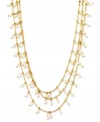 Lovely in layers. A three-row silhouette sets apart this plastic pearl-embellished necklace from Anne Klein. Crafted in gold tone mixed metal. Approximate length: 16 inches.