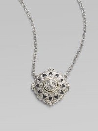 From the Windsor Collection. A lacy medallion combining graphic shapes, delicate granulation and the sparkle of white sapphires hangs from a graceful chain of textured links. White sapphires Sterling silver and 18k yellow gold Chain length, about 17 Pendant diameter, about 1 Lobster clasp Imported From the Windsor Collection. A lacy medallion combining graphic shapes, delicate granulation and the sparkle of white sapphires hangs from a graceful chain of textured links. White sapphires Sterling silver and 18k yellow gold Chain length, about 17 Pendant diameter, about 1 Lobster clasp Imported