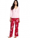 Betsey Johnson Women's Stretch and Flannel Pant Pajama Set, Present And Accounted For Heartbreaker, Medium