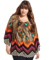 Get standout style this season with One World's three-quarter-sleeve plus size top, flaunting a mixed-print! (Clearance)