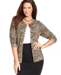A timeless animal-print lends instant sophistication to Charter Club's long sleeve plus size cardigan-- snag it at an Everyday Value price! A timeless animal-print lends instant sophistication to Charter Club's long sleeve plus size cardigan-- snag it at an Everyday Value price!