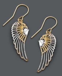 The sweetest thing. These delicate cut-out wings on fish wire add a heavenly touch. Crafted in 14k gold and 14k white gold. Approximate drop: 1-1/4 inches.