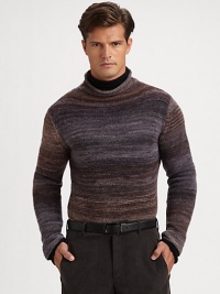 Elegant stripe pattern defines a winter wardrobe essential.Turtleneck51% acrylic/28% nylon/21% woolDry cleanMade in Italy Elegant stripe pattern defines a winter wardrobe essential.Turtleneck51% acrylic/28% nylon/21% woolDry cleanMade in Italy