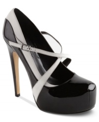A cute black and white combo is always a winner. Truth or Dare's Alvita platform pumps feature crisscross straps at the vamp and a mega hidden platform. A cute black and white combo is always a winner. Truth or Dare's Alvita platform pumps feature crisscross straps at the vamp and a mega hidden platform.