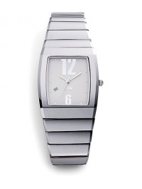 THE LOOKRectangular tungsten case, 50mm (2) X 25mm (1)Smooth bezelWhite dialLarge numeric and dot hour markersSecond handDate-function at 8 o'clockTungsten link braceletWater resistant to 5 ATMTHE MATERIALTungstenORIGINImported THE LOOKRectangular tungsten case, 50mm (2) X 25mm (1)Smooth bezelWhite dialLarge numeric and dot hour markersSecond handDate-function at 8 o'clockTungsten link braceletWater resistant to 5 ATMTHE MATERIALTungstenORIGINImported