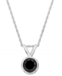 Punctuate your look with poignant color. A round-cut black diamond (1/4 ct. t.w.) stands out against a luminous 14k white gold setting. Approximate length: 18 inches. Approximate drop: 1/3 inch. Punctuate your look with poignant color. A round-cut black diamond (1/4 ct. t.w.) stands out against a luminous 14k white gold setting. Approximate length: 18 inches. Approximate drop: 1/3 inch.
