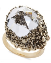 Inspired by the earth -- Swarovski's gold tone mixed metal cocktail ring will remind you of natural minerals. Embellished in small Crystal Metallic Light Gold crystals, the exclusively cut transparent centerpiece reflects the light magnificently. Size 7. Inspired by the earth -- Swarovski's gold tone mixed metal cocktail ring will remind you of natural minerals. Embellished in small Crystal Metallic Light Gold crystals, the exclusively cut transparent centerpiece reflects the light magnificently. Size 7.