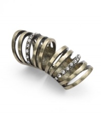 If it came down to it, you'd chose brass knuckles over Barbies, which is why this knockout style by Bar III is so your speed. Crafted in burnished gold tone mixed metal, two simple rows of crystal add a little glam to this otherwise edgy style. Size 8. If it came down to it, you'd chose brass knuckles over Barbies, which is why this knockout style by Bar III is so your speed. Crafted in burnished gold tone mixed metal, two simple rows of crystal add a little glam to this otherwise edgy style. Size 8.