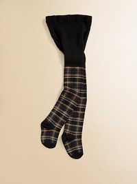 Opaque, stretch tights adorned with a festive tartan print.Elastic waistSmooth from waist to hips51% polyester/46% cotton/3% spandexMachine washMade in USA Opaque, stretch tights adorned with a festive tartan print.Elastic waistSmooth from waist to hips51% polyester/46% cotton/3% spandexMachine washMade in USA