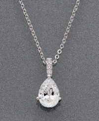 Add a little icing to your neckline with this sparkling drop necklace by CRISLU. Necklace features a pear-cut cubic zirconia (2 ct. t.w.) set in platinum over sterling silver. Approximate length: 18 inches. Approximate drop: 3/4 inch. Add a little icing to your neckline with this sparkling drop necklace by CRISLU. Necklace features a pear-cut cubic zirconia (2 ct. t.w.) set in platinum over sterling silver. Approximate length: 18 inches. Approximate drop: 3/4 inch.