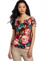 Lucky Brand Women's Mena Tropical Floral Short Sleeve Top