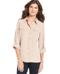 Trendy utility styling gives the easy-fitting shirt tunic a modern look, by Elementz. Trendy utility styling gives the easy-fitting shirt tunic a modern look, by Elementz.
