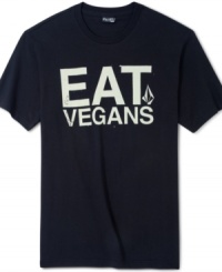 Carnivores unite! This medium weight t-shirt by Volcom will non meat-eaters know exactly how you feel. Carnivores unite! This medium weight t-shirt by Volcom will non meat-eaters know exactly how you feel.