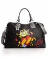 Express yourself with this bold Ed Hardy style featuring an Eternal Love graphic at front and daring animal print trim. Throw on the detachable shoulder strap for those long days that turn into longer nights.