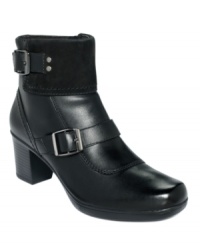 Such a chic little thing. Clarks' Scheme Quartz booties have buckled straps across the vamp and suave square toe. Such a chic little thing. Clarks' Scheme Quartz booties have buckled straps across the vamp and suave square toe.