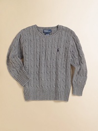 A classic long-sleeved crewneck sweater is rendered in ultra-soft cabled cotton.CrewneckLong sleevesPullover styleCottonMachine washImported A classic long-sleeved crewneck sweater is rendered in ultra-soft cabled cotton.CrewneckLong sleevesPullover styleCottonMachine washImported