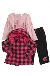 BT Kids Infant Girls (12-24 months) 3 pc hooded plaid pink coat and jeans set BT Kids Infant Girls (12-24 months) 3 pc hooded plaid pink coat and jeans set
