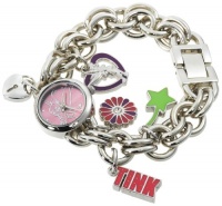 Disney Women's TK2022 Tinkerbell Pink Sunray Dial Charm Bracelet Watch Disney Women's TK2022 Tinkerbell Pink Sunray Dial Charm Bracelet Watch