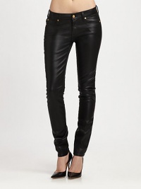 Your favorite stretch skinnies, updated in a shimmering finish.THE FITSkinny fitRise, about 8Inseam, about 30THE DETAILSZip flyFive-pocket styleBack patch pockets98% cotton/2% spandexMachine washMade in USAModel shown is 5'9 (175cm) wearing US size 26. Your favorite stretch skinnies, updated in a shimmering finish.THE FITSkinny fitRise, about 8Inseam, about 30THE DETAILSZip flyFive-pocket styleBack patch pockets98% cotton/2% spandexMachine washMade in USAModel shown is 5'9 (175cm) wearing US size 26.