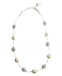Add a chic appearance to your wardrobe with AK Anne Klein's shimmering strand necklace. Embellished with imitation glass pearls and sparkling crystal pave balls, it's crafted in imitation rhodium plated mixed metal. Approximate length: 16 inches + 3-inch extender.