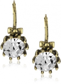 Betsey Johnson Round Crystal with Bow Drop Earrings