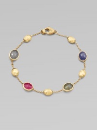 Beautiful hand-engraved 18k gold and colorful, faceted sapphires on a delicate link chain. 18k goldMulti-colored sapphiresLength, about 7¾Lobster clasp closureMade in Italy Beautiful hand-engraved 18k gold and colorful, faceted sapphires on a delicate link chain. 18k goldMulti-colored sapphiresLength, about 7¾Lobster clasp closureMade in Italy