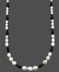 Chic contrasting colors. Cultured freshwater pearls (5-10 mm) and round onyx beads (4 mm and 6 mm) combine for a standout look on this sophisticated strand. Clasp crafted in 14k gold. Approximate length: 24 inches. Chic contrasting colors. Cultured freshwater pearls (5-10 mm) and round onyx beads (4 mm and 6 mm) combine for a standout look on this sophisticated strand. Clasp crafted in 14k gold. Approximate length: 24 inches.