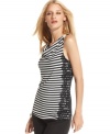 Sporty stripes get a new look, courtesy of INC. A graceful cowl neckline and alluring lace appliques make this top a unique take on a classic.