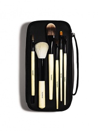 The essential brush set for a quick application and professional-looking results. Includes six brushes: Concealer, Foundation, Face Blender, Eye Shadow, Eye Liner and Eye Brow. Brushes are tucked into a portable black case. 4¾L X 1¾ W X 9½H The essential brush set for a quick application and professional-looking results. Includes six brushes: Concealer, Foundation, Face Blender, Eye Shadow, Eye Liner and Eye Brow. Brushes are tucked into a portable black case. 4¾L X 1¾ W X 9½H