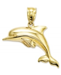 Make a splash with this darling dolphin charm. Crafted in 14k gold, this 3-dimensional charm looks like its jumping right out of the water. Approximate length: 8/10 inch. Approximate width: 9/10 inch. Make a splash with this darling dolphin charm. Crafted in 14k gold, this 3-dimensional charm looks like its jumping right out of the water. Approximate length: 8/10 inch. Approximate width: 9/10 inch.