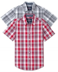Plaid is where its at. Update your wardrobe with this fitted vintage plaid styled short sleeve shirt by Ecko Unltd. Plaid is where its at. Update your wardrobe with this fitted vintage plaid styled short sleeve shirt by Ecko Unltd.
