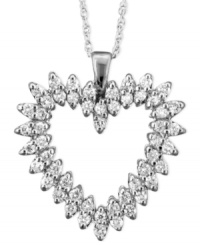 Spread the love with this radiant diamond heart necklace featuring round-cut diamond (1 ct. t.w.) set in 14k white gold. Approximate length: 18 inches. Approximate drop: 1 inch.