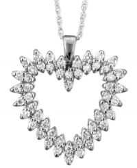 Spread the love with this radiant diamond heart necklace featuring round-cut diamond (1 ct. t.w.) set in 14k white gold. Approximate length: 18 inches. Approximate drop: 1 inch. Spread the love with this radiant diamond heart necklace featuring round-cut diamond (1 ct. t.w.) set in 14k white gold. Approximate length: 18 inches. Approximate drop: 1 inch.