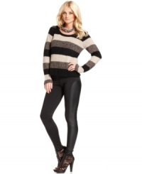 Colorblocked stripes add a graphic appeal to this Kensie sweater for edgy style! Colorblocked stripes add a graphic appeal to this Kensie sweater for edgy style!