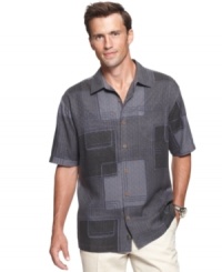 Modern makeover. This geometric print shirt from Tommy Bahama is a contemporary take on classic lounge style. Modern makeover. This geometric print shirt from Tommy Bahama is a contemporary take on classic lounge style.