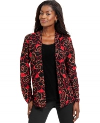 A studded floral print top layer and solid bottom layer make up this charming petite top from JM Collection! A studded floral print top layer and solid bottom layer make up this charming petite top from JM Collection!
