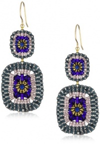 Miguel Ases Blue Quartz and Swarovski Square Drop Earrings