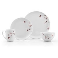 The Mikasa Red Berries Dinnerware set is classic white with a red berries accent. Service for four dinnerware includes four of each: dinner plate, salad plate, soup bowl and mug. Dishwasher and microwave safe. Two piece completer set also available (39.99).
