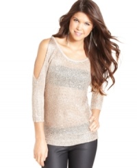 Pretty, tonal sequins adorn this three-quarter sleeve, open-knit pullover with sparkly style. From Urban Hearts. Pretty, tonal sequins adorn this three-quarter sleeve, open-knit pullover with sparkly style. From Urban Hearts.