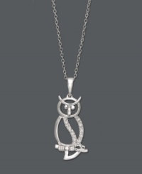 An intelligent choice. This wise style features a cut-out owl decorated with glittering, round-cut diamonds (1/10 ct. t.w.). Setting and chain crafted in sterling silver. Approximate length: 18 inches. Approximate drop: 1-1/5 inches.