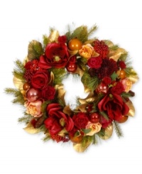 Introduce a colorful, festive accent to your home with this holiday wreath from Winward. Offering several blossoms in a warm colorway, it is sure to liven up the wintry months with welcoming beauty. Introduce a colorful, festive accent to your home with this holiday wreath from Winward. Offering several blossoms in a warm colorway, it is sure to liven up the wintry months with welcoming beauty.