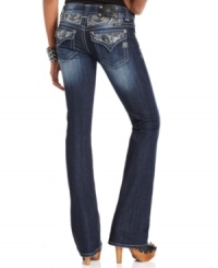 Rhinestones add eye-catching appeal to these Miss Me bootcut jeans -- perfect for a daytime glam look!