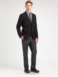 An easy, yet masculine fit striped and shaped in a lightweight blend of cotton and wool.Button-frontChest patch, waist flap pockets59% cotton/29% wool/6% polyester/4% acrylicDry cleanImported An easy, yet masculine fit striped and shaped in a lightweight blend of cotton and wool.Button-frontChest patch, waist flap pockets59% cotton/29% wool/6% polyester/4% acrylicDry cleanImported