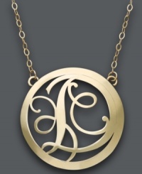 Trend setting style. This popular pendant combines a sweet scrolling design with the letter D. Circular setting and chain crafted in 14k gold. Approximate length: 17 inches. Approximate drop: 1 inch.