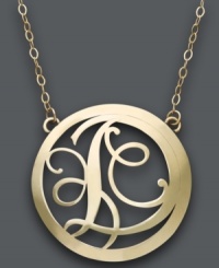 Trend setting style. This popular pendant combines a sweet scrolling design with the letter D. Circular setting and chain crafted in 14k gold. Approximate length: 17 inches. Approximate drop: 1 inch. Trend setting style. This popular pendant combines a sweet scrolling design with the letter D. Circular setting and chain crafted in 14k gold. Approximate length: 17 inches. Approximate drop: 1 inch.