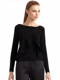 THE LOOKAllover rhinestone appliquéBateau necklineFront asymmetrical ruffle trimLong sleevesFront and back piping seamsTHE FITAbout 20½ from shoulder to hemTHE MATERIAL83% viscose/17% polyesterSecond fabric: SilkCARE & ORIGINDry cleanMade in ItalyModel shown is 5'10½ (179cm) wearing US size 4. THE LOOKAllover rhinestone appliquéBateau necklineFront asymmetrical ruffle trimLong sleevesFront and back piping seamsTHE FITAbout 20½ from shoulder to hemTHE MATERIAL83% viscose/17% polyesterSecond fabric: SilkCARE & ORIGINDry cleanMade in ItalyModel shown is 5'10½ (179cm) wearing US size 4.